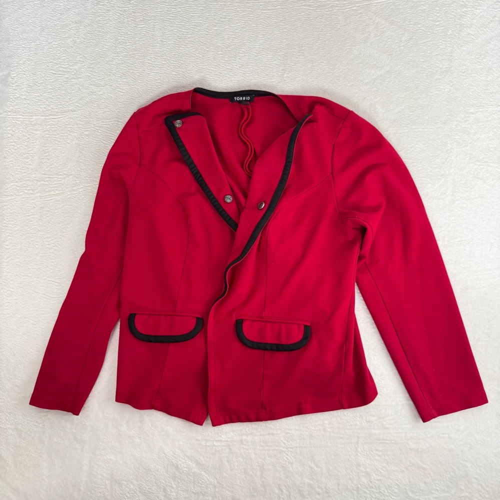 Torrid Red Ponte Knit Blazer Black Trim Button Front Plus Size 2 Workwear Career